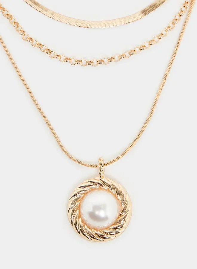 Styli  Gold Layered Necklace with Pearl Pendant for Women | Best Price UAE